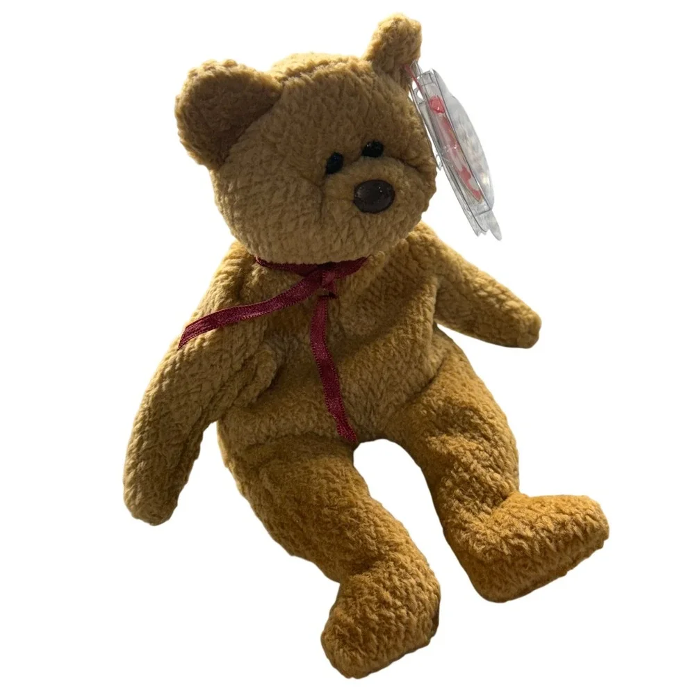 Ty Beanie Baby Fuzz the Bear 1998 Brown Curly Plush Stuffed Animal Toy 4237
